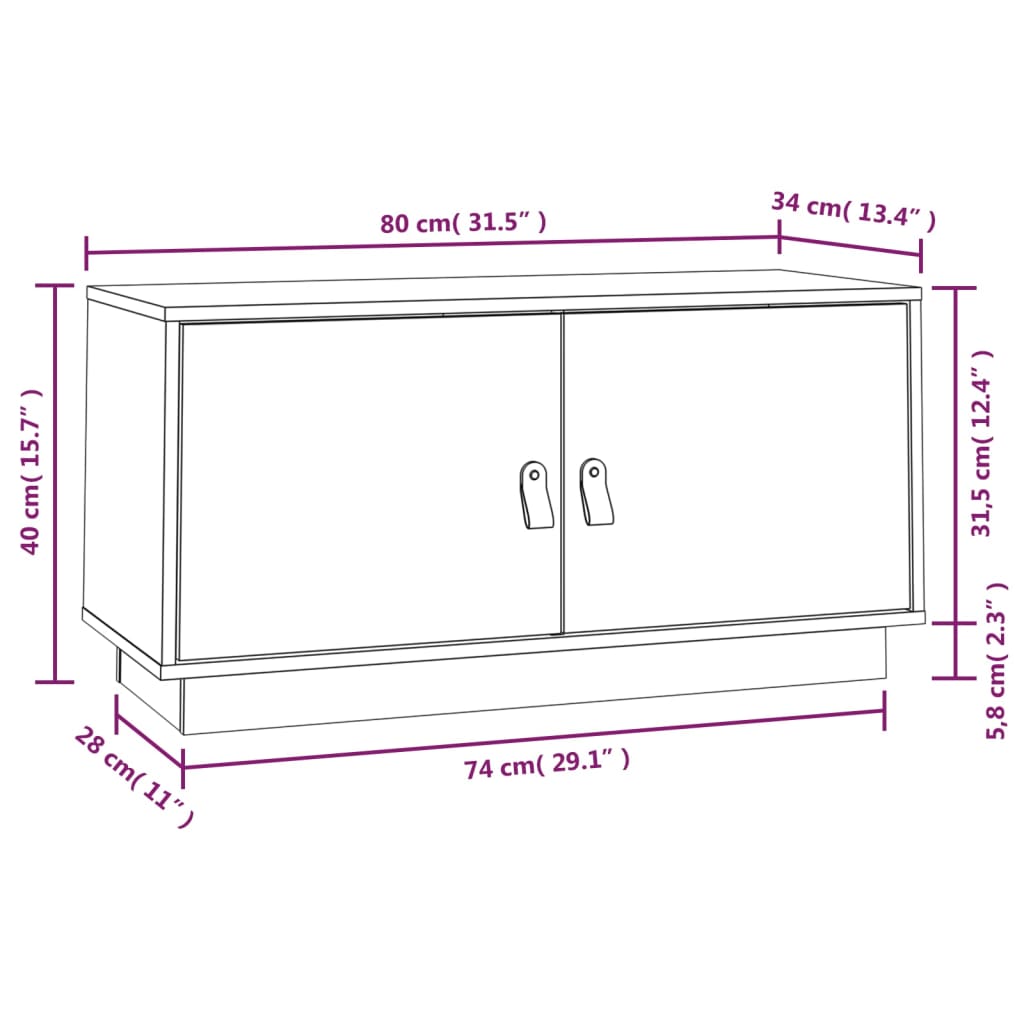 Szürke tömör fenyőfa tv-szekrény 80 x 34 x 40 cm Szürke tömör fenyőfa tv-szekrény 80 x 34 x 40 cm