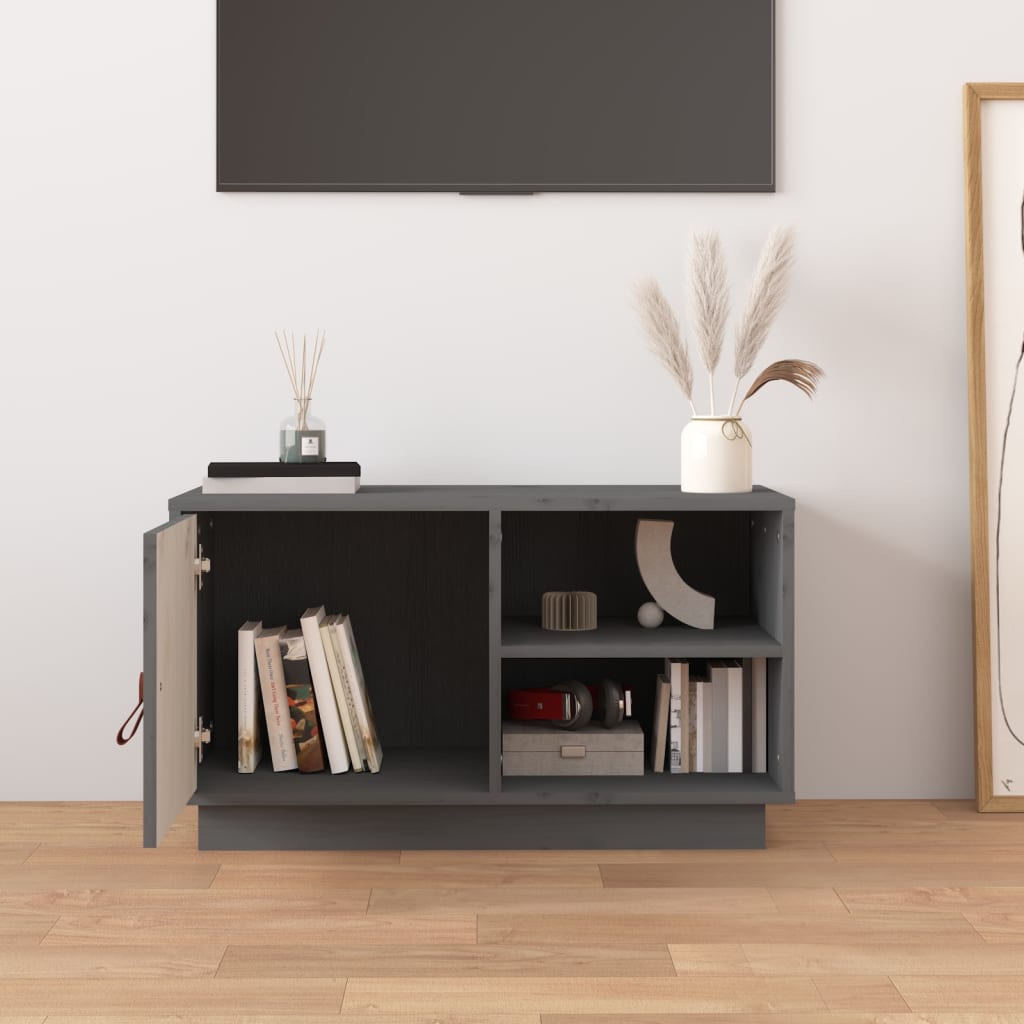 Szürke tömör fenyőfa tv-szekrény 70 x 34 x 40 cm