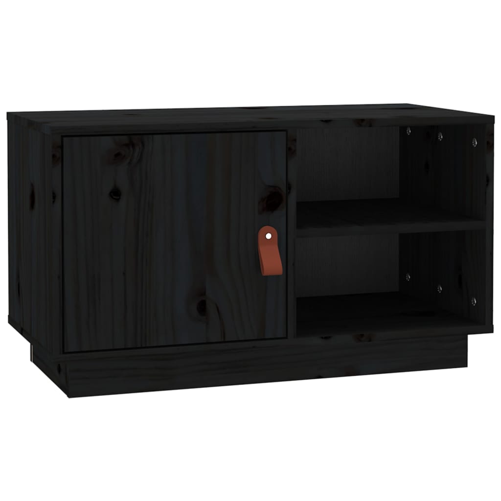 Fekete tömör fenyőfa tv-szekrény 70 x 34 x 40 cm Fekete tömör fenyőfa tv-szekrény 70 x 34 x 40 cm