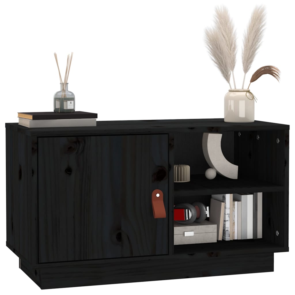 Fekete tömör fenyőfa tv-szekrény 70 x 34 x 40 cm Fekete tömör fenyőfa tv-szekrény 70 x 34 x 40 cm