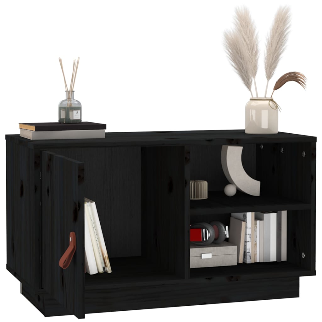Fekete tömör fenyőfa tv-szekrény 70 x 34 x 40 cm Fekete tömör fenyőfa tv-szekrény 70 x 34 x 40 cm