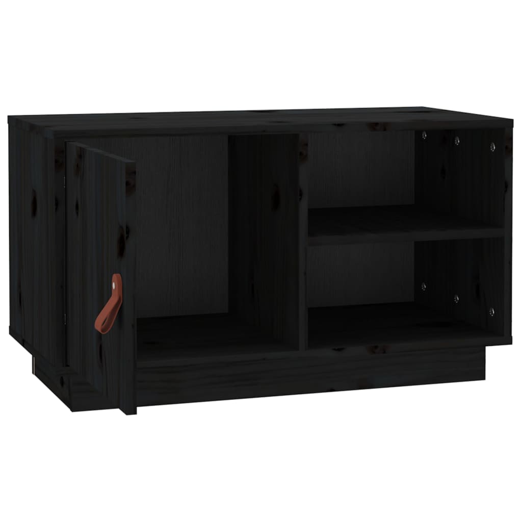 Fekete tömör fenyőfa tv-szekrény 70 x 34 x 40 cm Fekete tömör fenyőfa tv-szekrény 70 x 34 x 40 cm