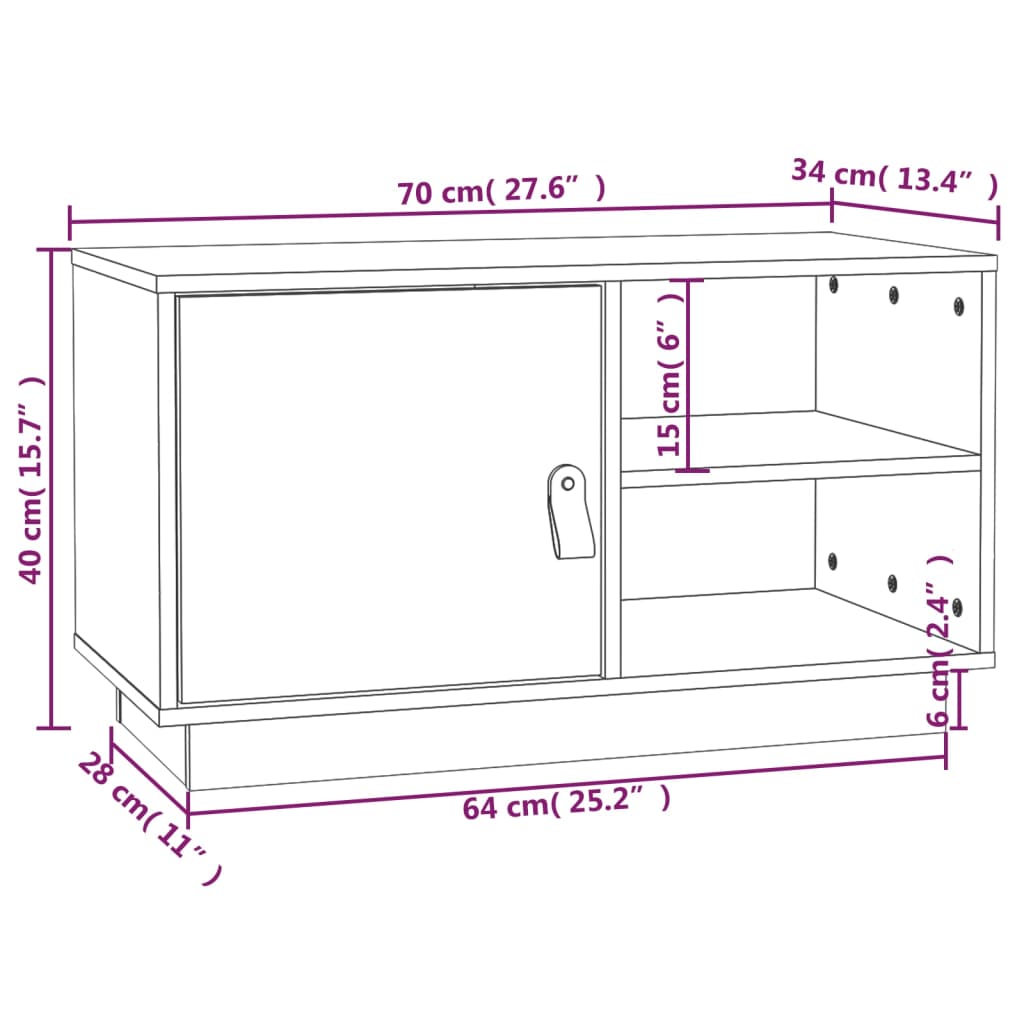Fekete tömör fenyőfa tv-szekrény 70 x 34 x 40 cm Fekete tömör fenyőfa tv-szekrény 70 x 34 x 40 cm