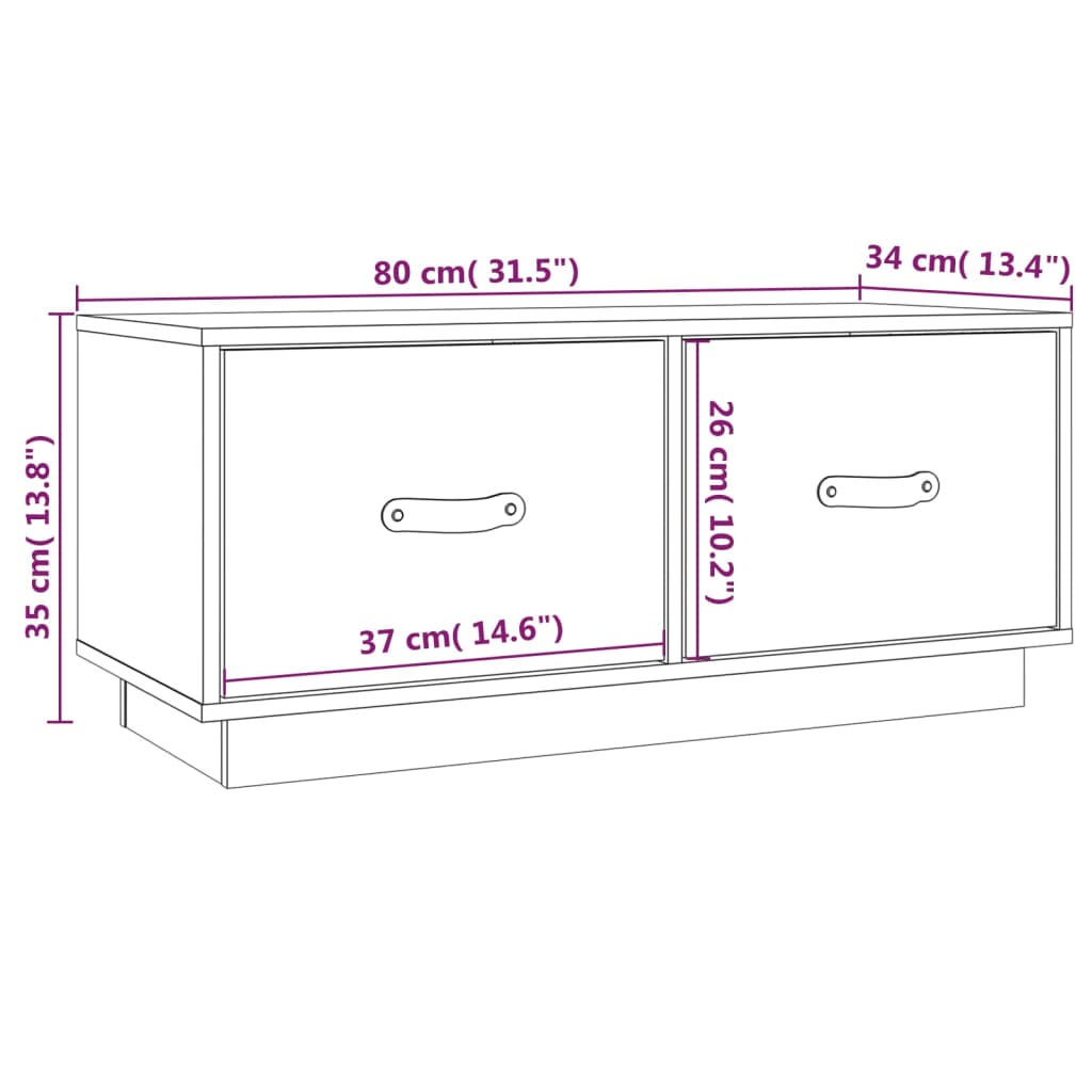 Fekete tömör fenyőfa tv-szekrény 80 x 34 x 35 cm