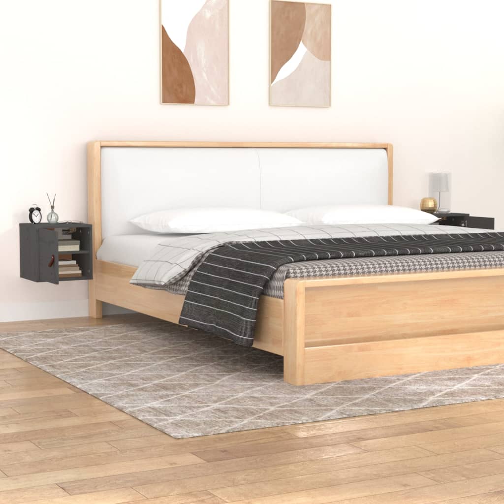 2 db szürke tömör fenyőfa faliszekrény 31,5 x 30 x 30 cm