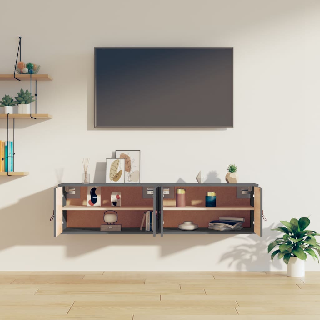 2 db szürke tömör fenyőfa faliszekrény 60 x 30 x 30 cm