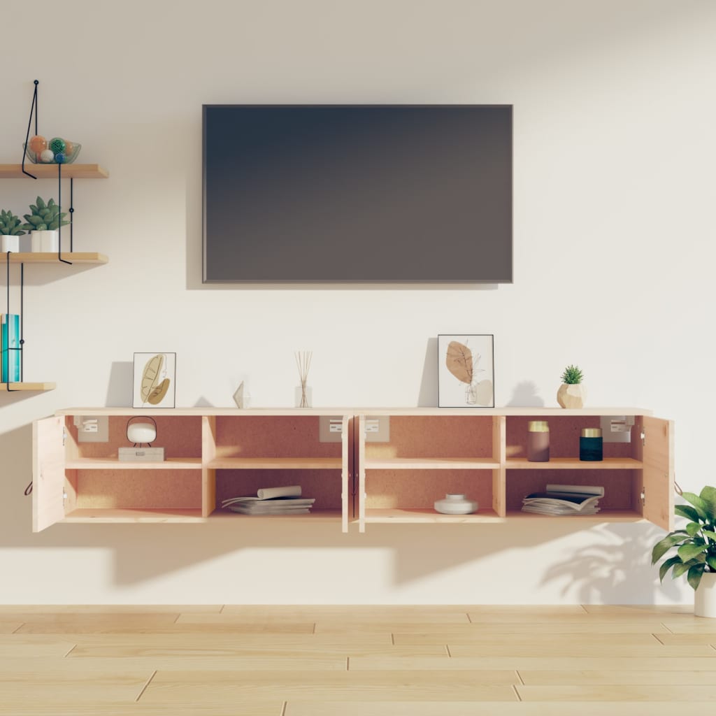 2 db tömör fenyőfa faliszekrény 80 x 30 x 30 cm