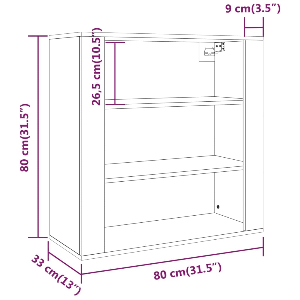 Betonszürke szerelt fa faliszekrény 80 x 313 x 80 cm