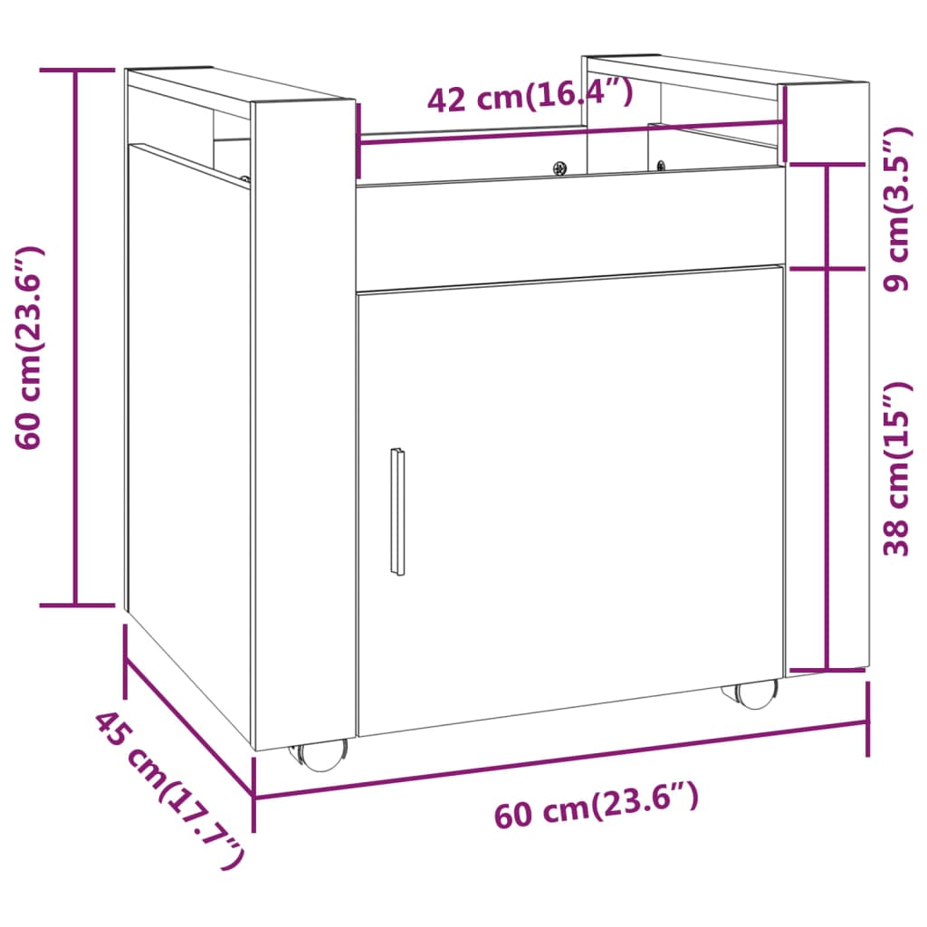 Fekete szerelt fa asztal-kocsi 60 x 45 x 60 cm