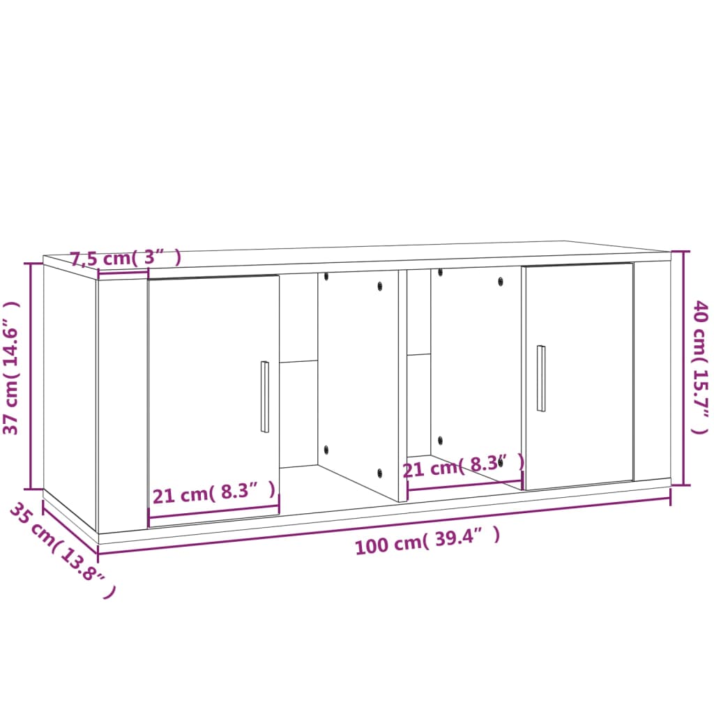 Fehér magasfényű szerelt fa tv-szekrény 100x35x40 cm