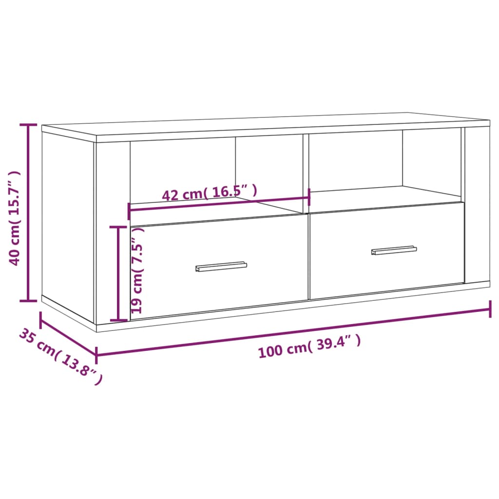 Betonszürke szerelt fa tv-szekrény 100x35x40 cm