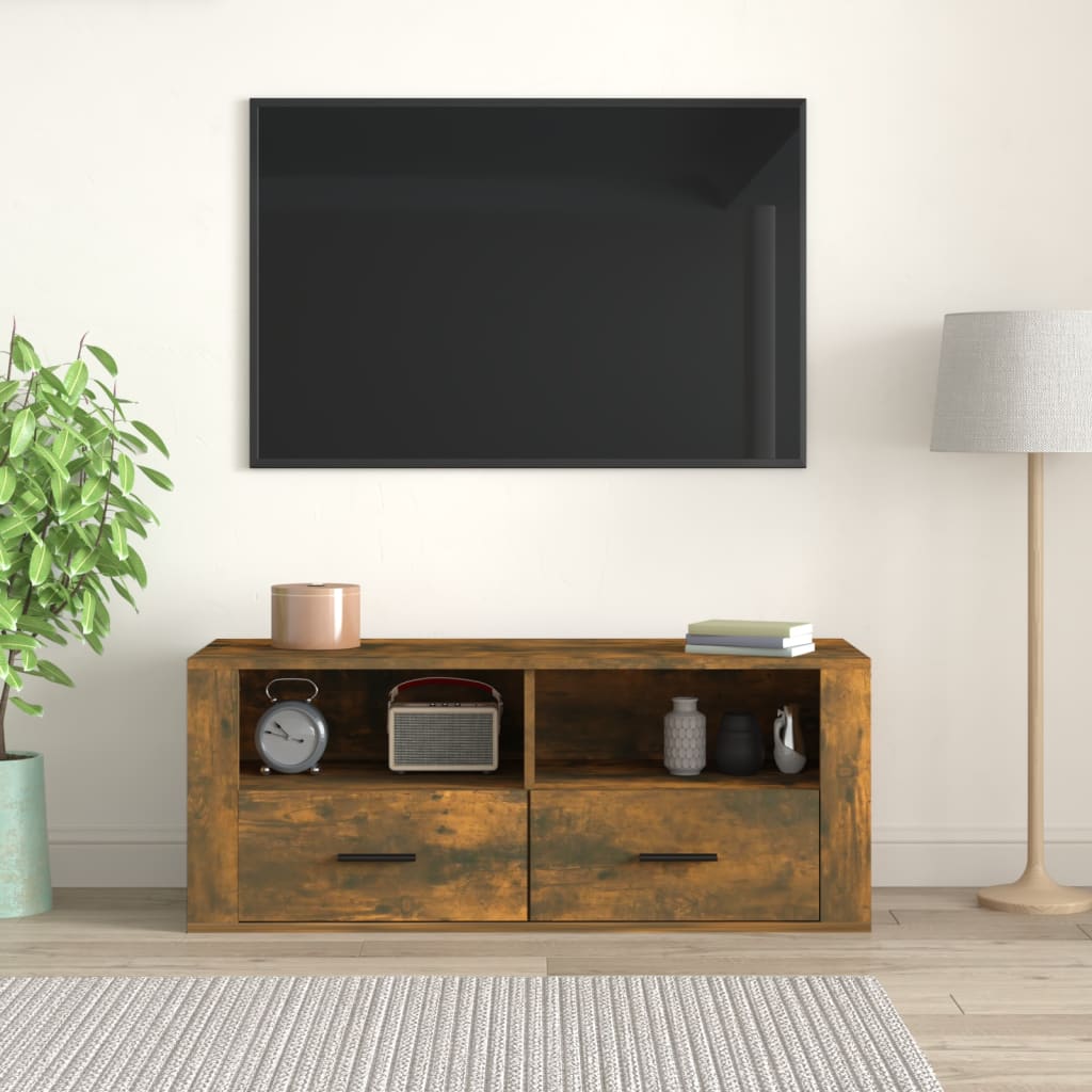 Füstös tölgyszínű szerelt fa tv-szekrény 100 x 35 x 40 cm