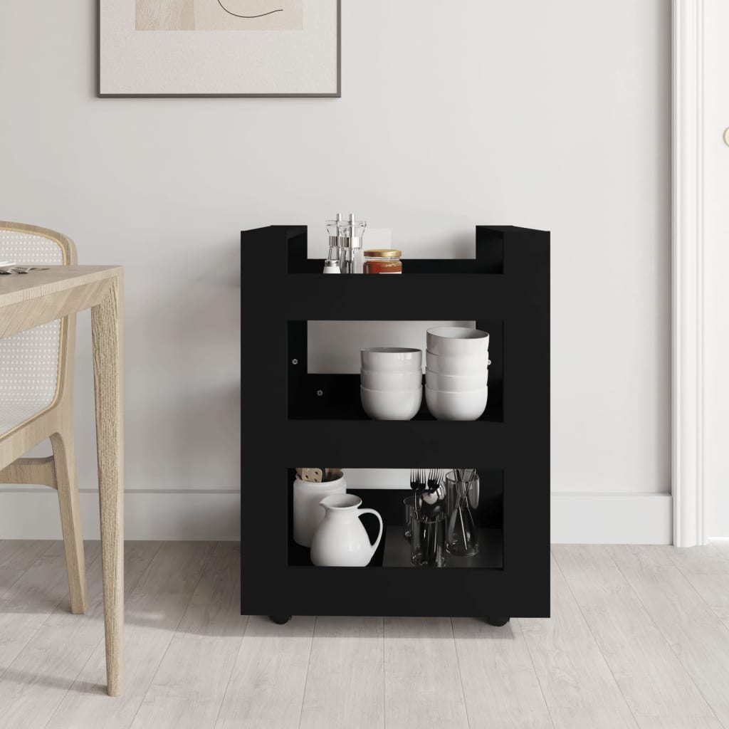 Fekete szerelt fa konyhai-kocsi 60 x 45 x 80 cm Fekete szerelt fa konyhai-kocsi 60 x 45 x 80 cm