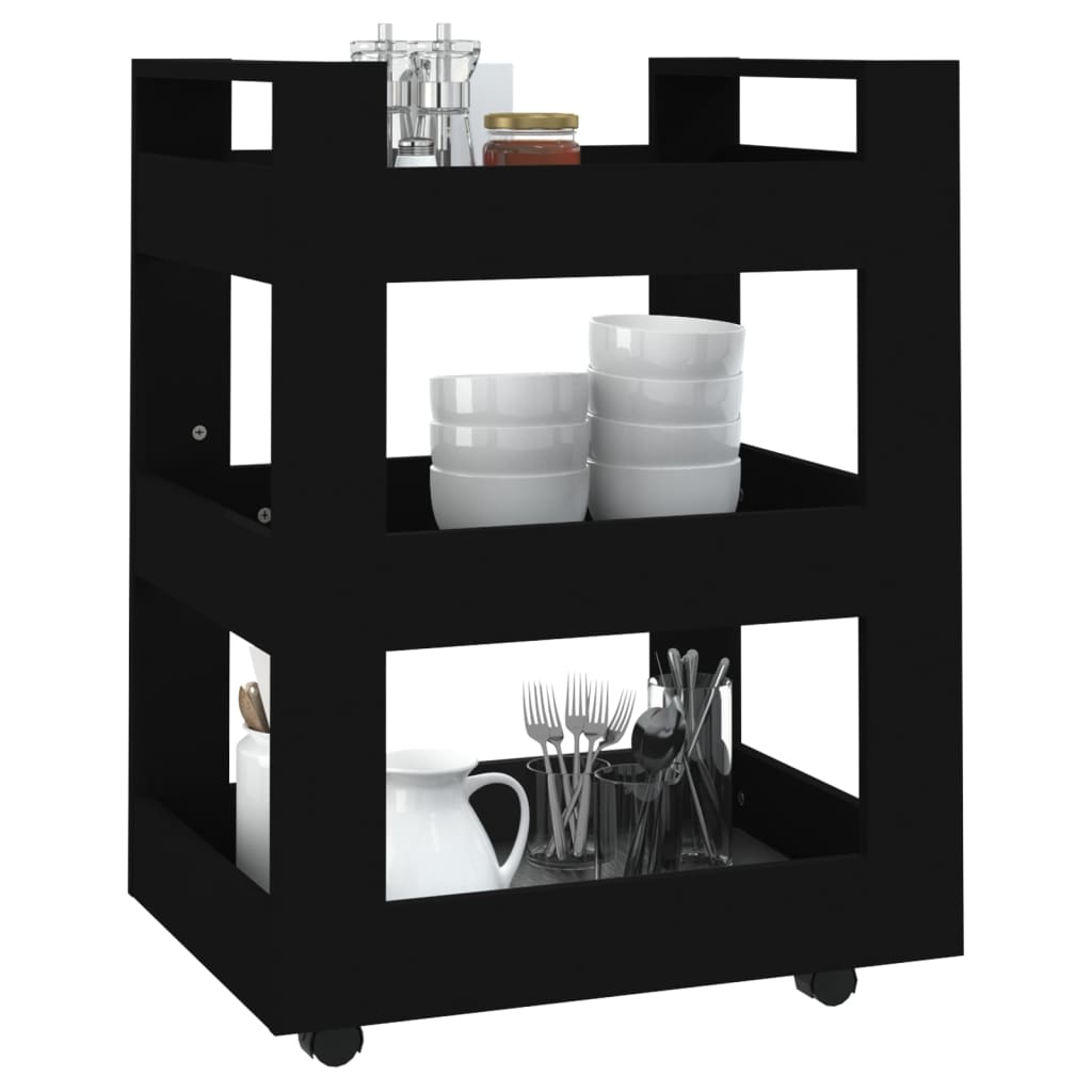 Fekete szerelt fa konyhai-kocsi 60 x 45 x 80 cm Fekete szerelt fa konyhai-kocsi 60 x 45 x 80 cm