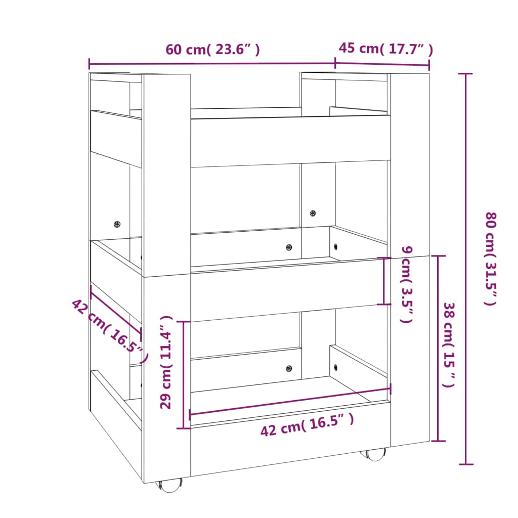 Fekete szerelt fa konyhai-kocsi 60 x 45 x 80 cm Fekete szerelt fa konyhai-kocsi 60 x 45 x 80 cm