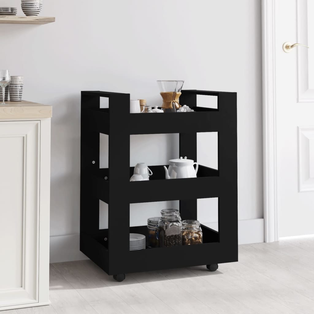 Fekete szerelt fa konyhai-kocsi 60 x 45 x 80 cm Fekete szerelt fa konyhai-kocsi 60 x 45 x 80 cm