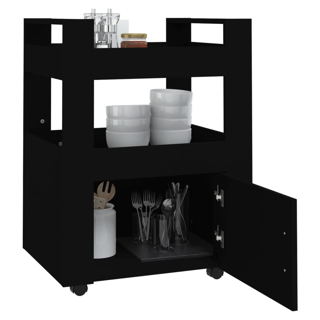 Fekete szerelt fa konyhai-kocsi 60 x 45 x 80 cm