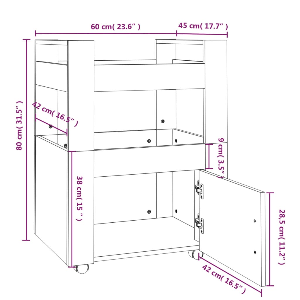 Betonszürke szerelt fa konyhai-kocsi 60 x 45 x 80 cm Betonszürke szerelt fa konyhai-kocsi 60 x 45 x 80 cm