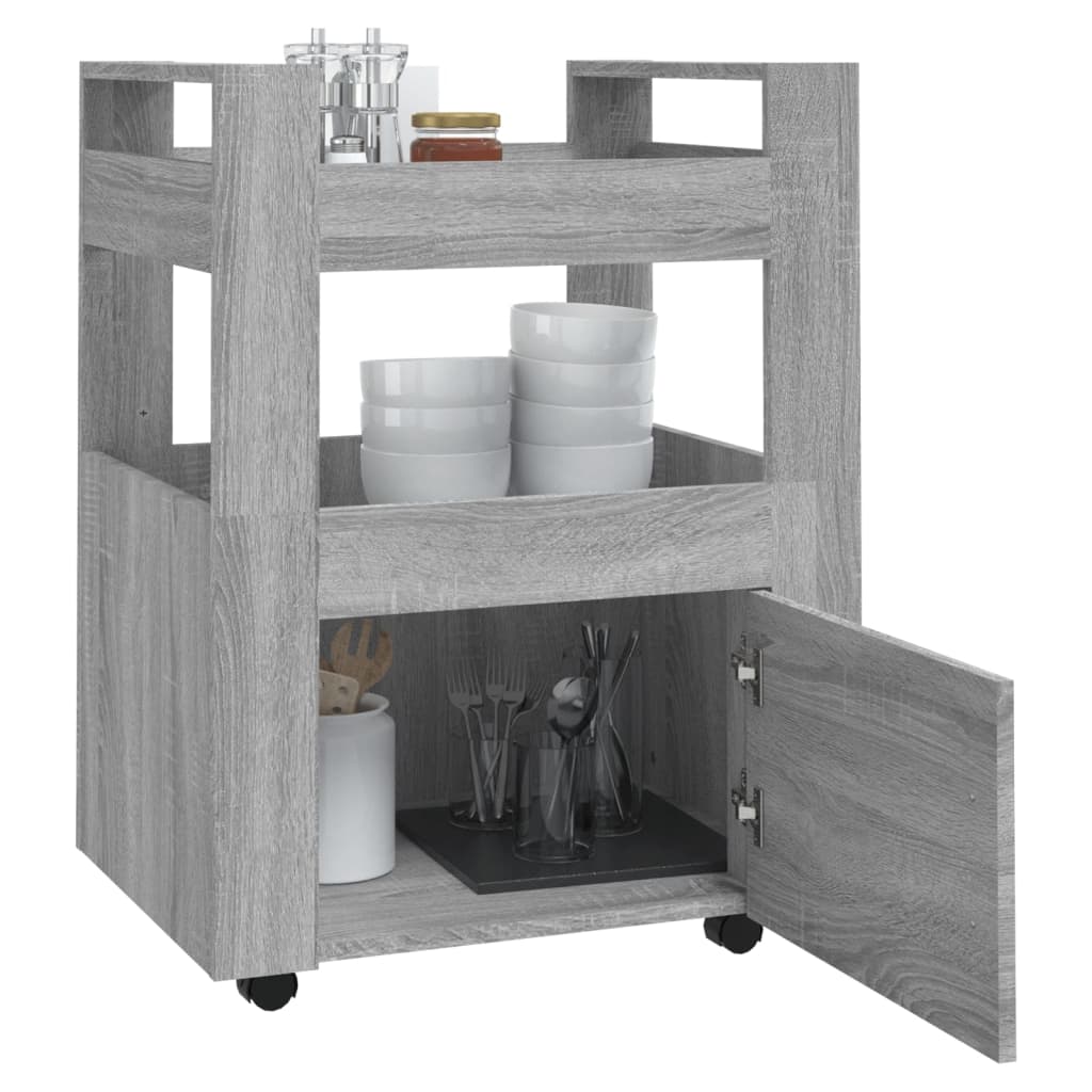 Szürke sonoma szerelt fa konyhai-kocsi 60 x 45 x 80 cm Szürke sonoma szerelt fa konyhai-kocsi 60 x 45 x 80 cm