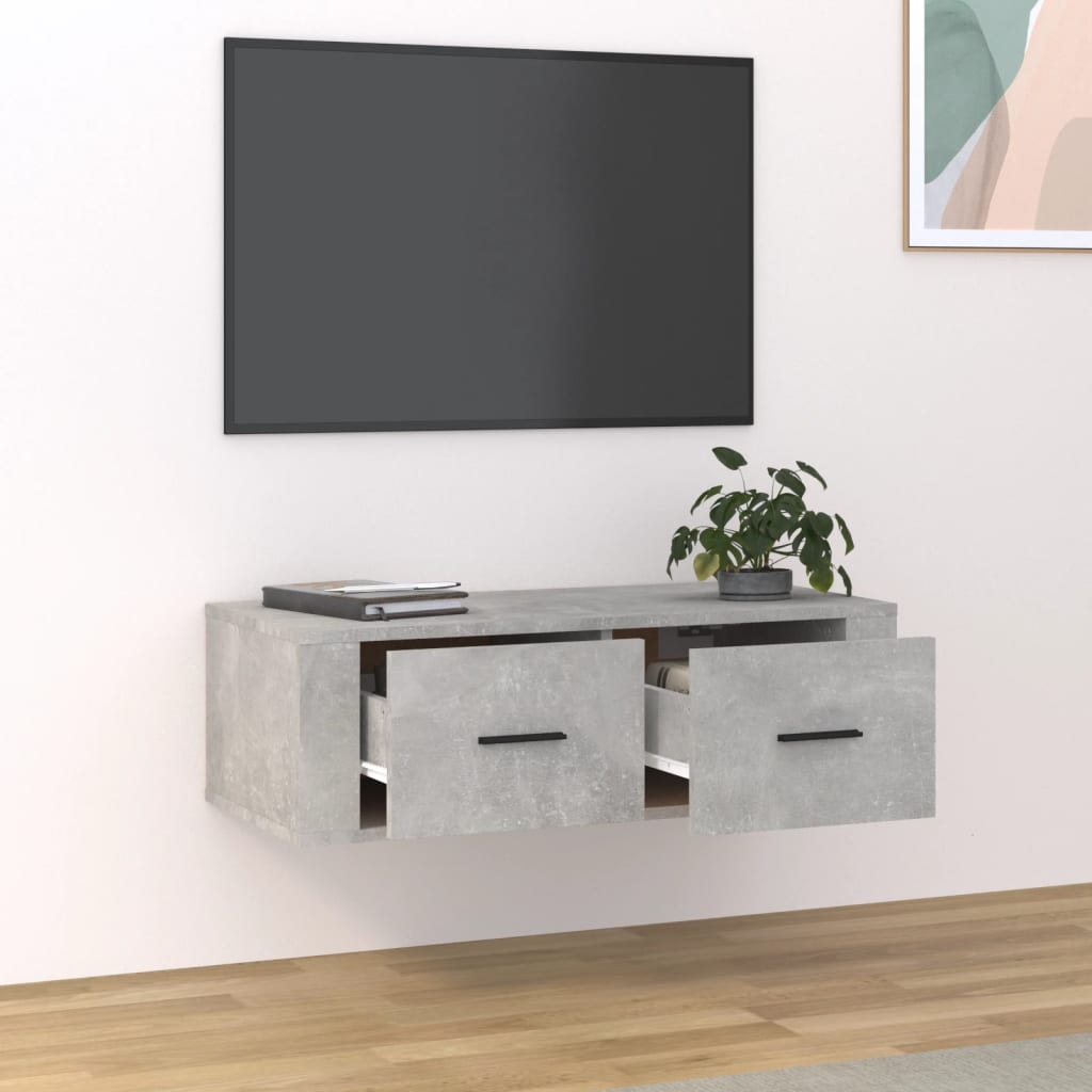 Betonszürke szerelt fa függő tv-szekrény 80 x 36 x 25 cm