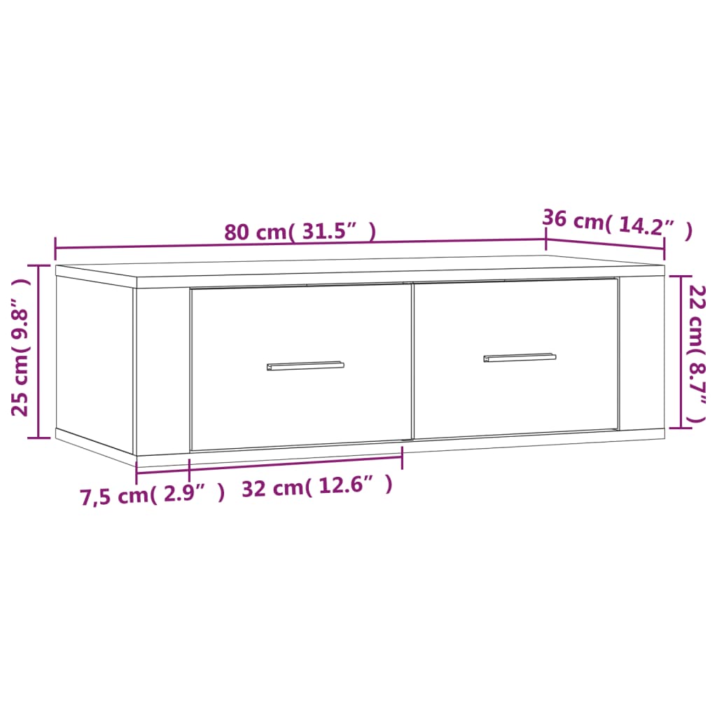 Betonszürke szerelt fa függő tv-szekrény 80 x 36 x 25 cm