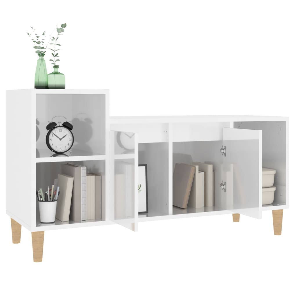 Fehér magasfényű szerelt fa tv-szekrény 100x35x55 cm
