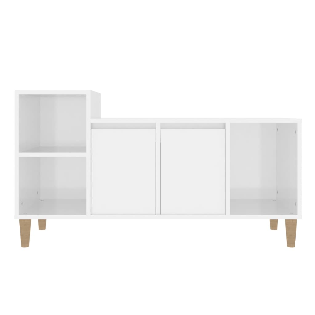 Fehér magasfényű szerelt fa tv-szekrény 100x35x55 cm