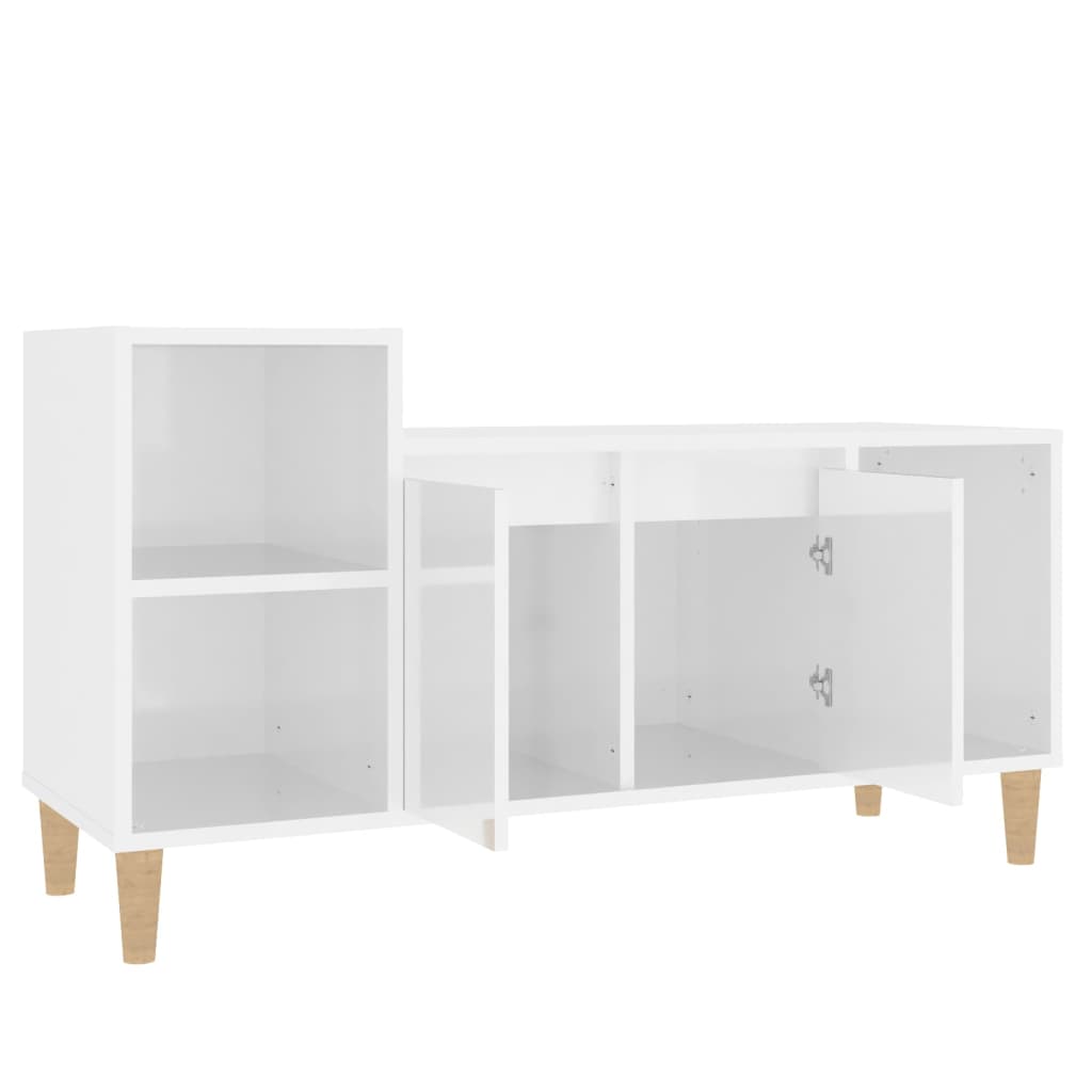 Fehér magasfényű szerelt fa tv-szekrény 100x35x55 cm