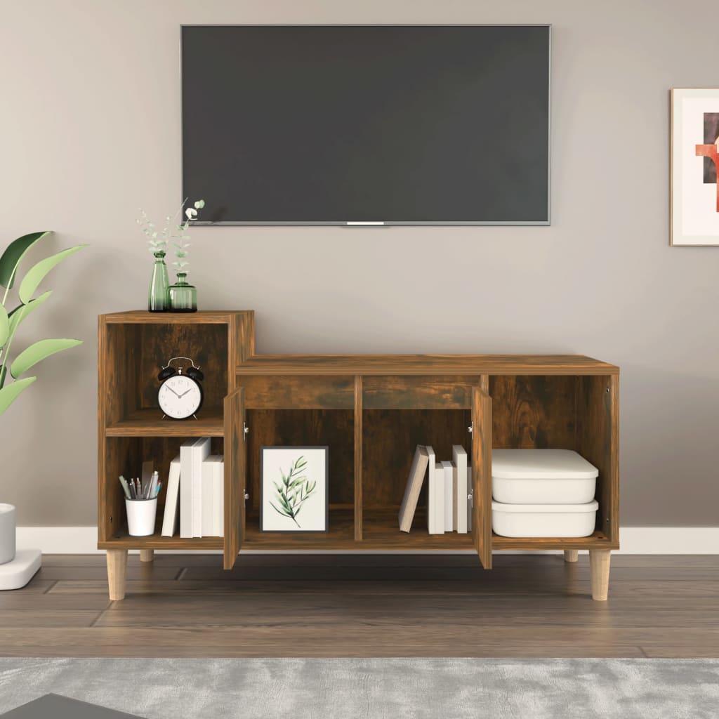 Füstös tölgyszínű szerelt fa tv-szekrény 100x35x55 cm
