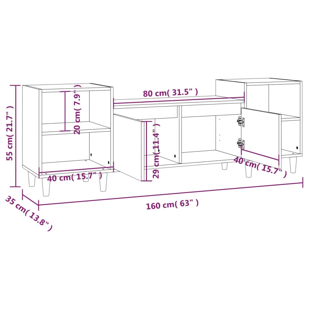 Füstös tölgyszínű szerelt fa tv-szekrény 160x35x55 cm Füstös tölgyszínű szerelt fa tv-szekrény 160x35x55 cm