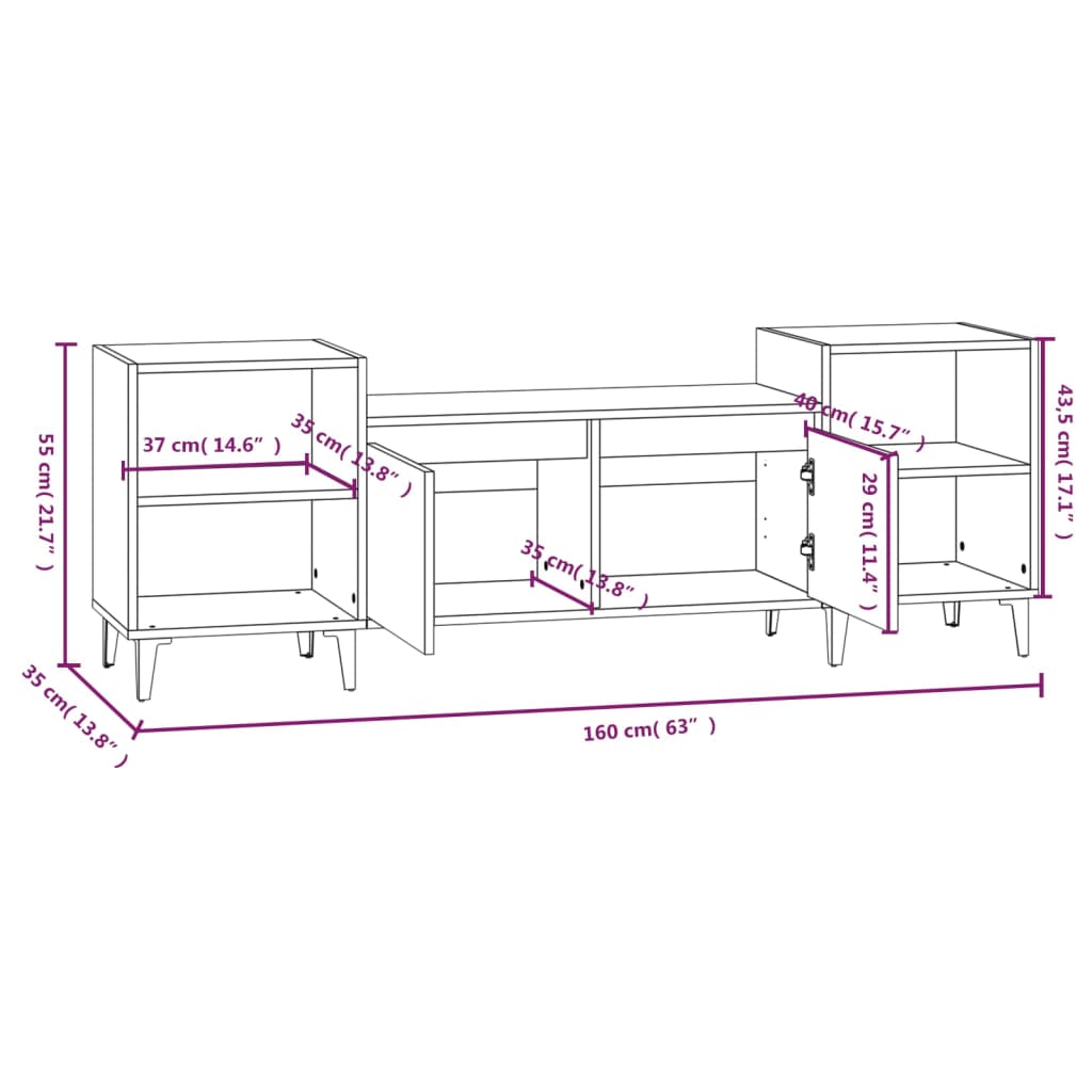 Fehér szerelt fa tv-szekrény 160 x 35 x 55 cm Fehér szerelt fa tv-szekrény 160 x 35 x 55 cm