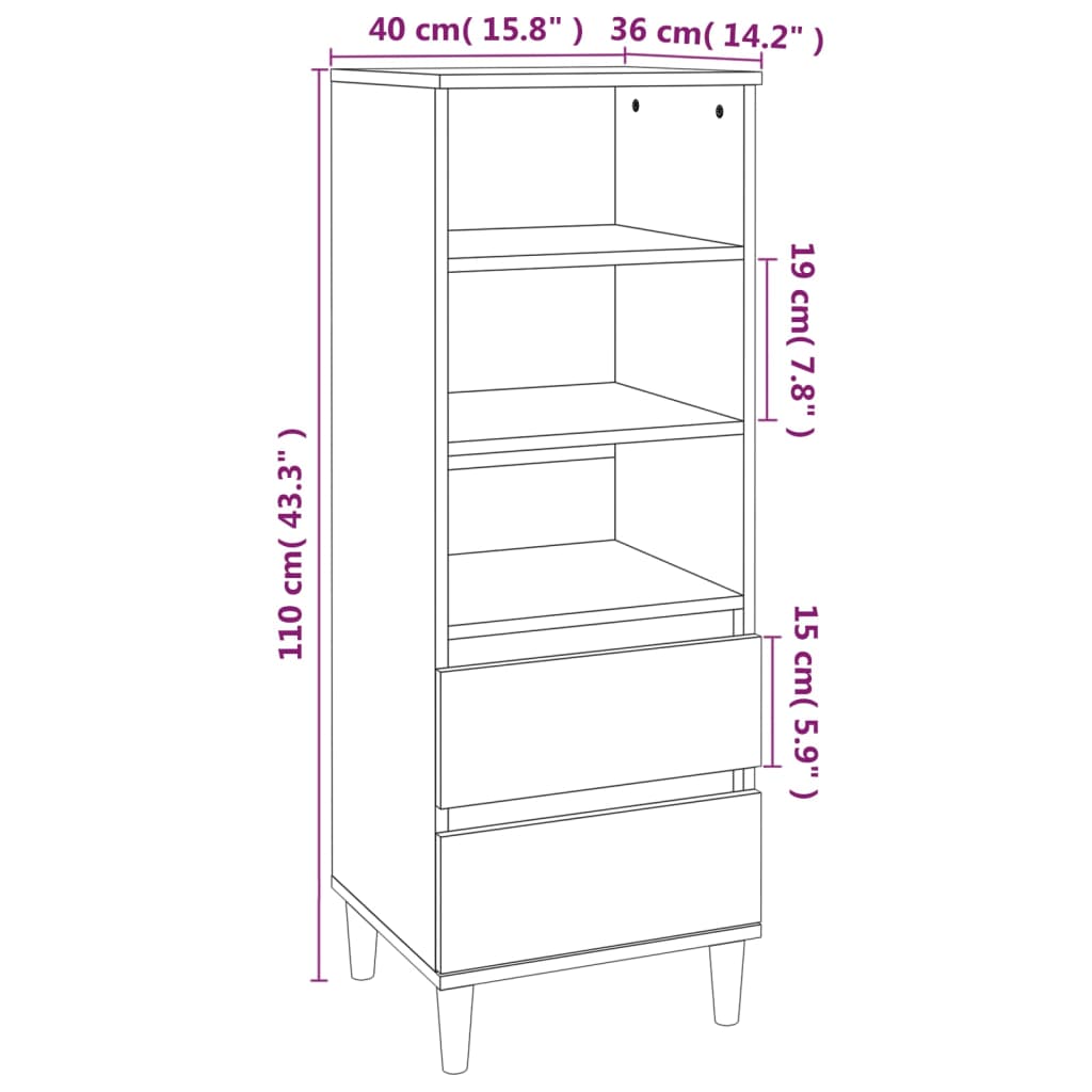 Betonszürke szerelt fa magasszekrény 40 x 36 x 110 cm Betonszürke szerelt fa magasszekrény 40 x 36 x 110 cm