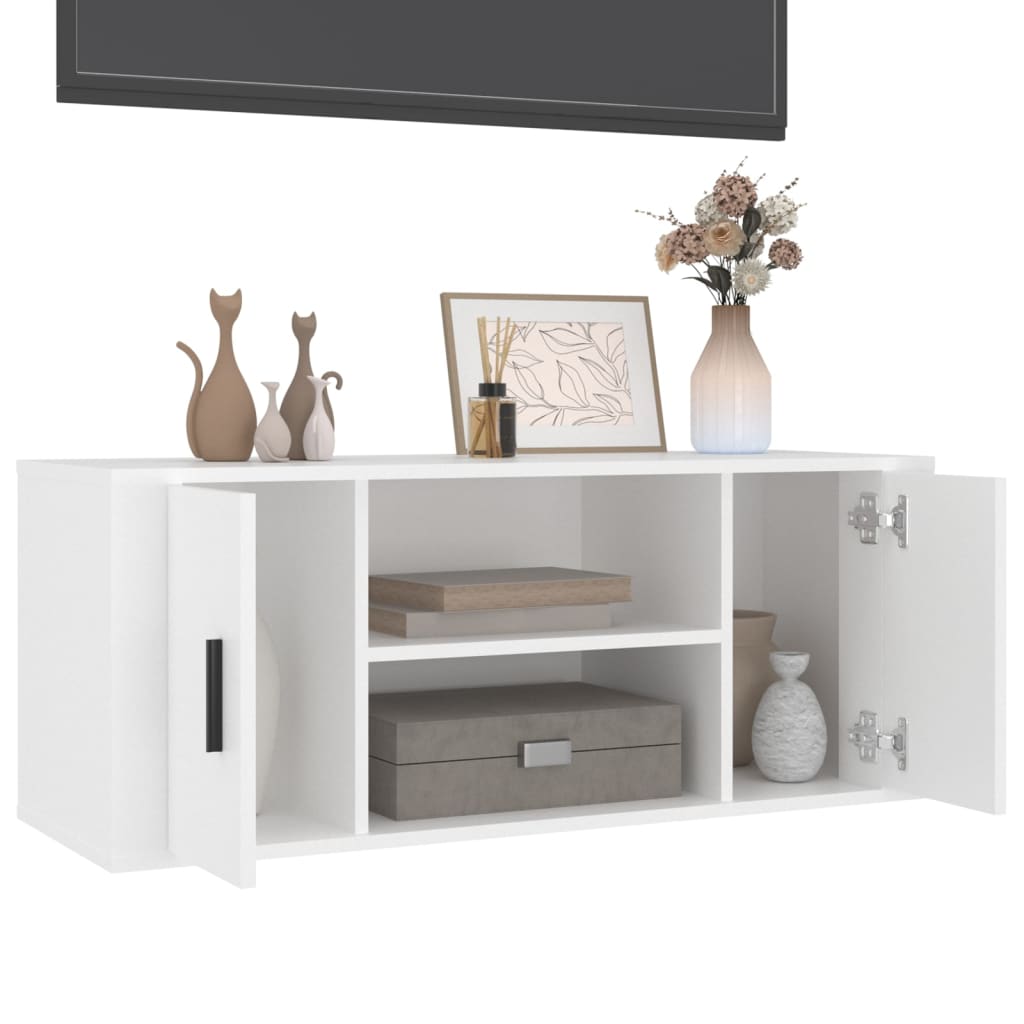 Fehér szerelt fa tv-szekrény 100 x 35 x 40 cm Fehér szerelt fa tv-szekrény 100 x 35 x 40 cm