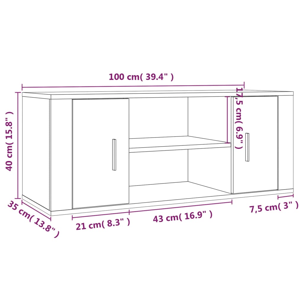 Sonoma tölgyszínű szerelt fa tv-szekrény 100 x 35 x 40 cm Sonoma tölgyszínű szerelt fa tv-szekrény 100 x 35 x 40 cm