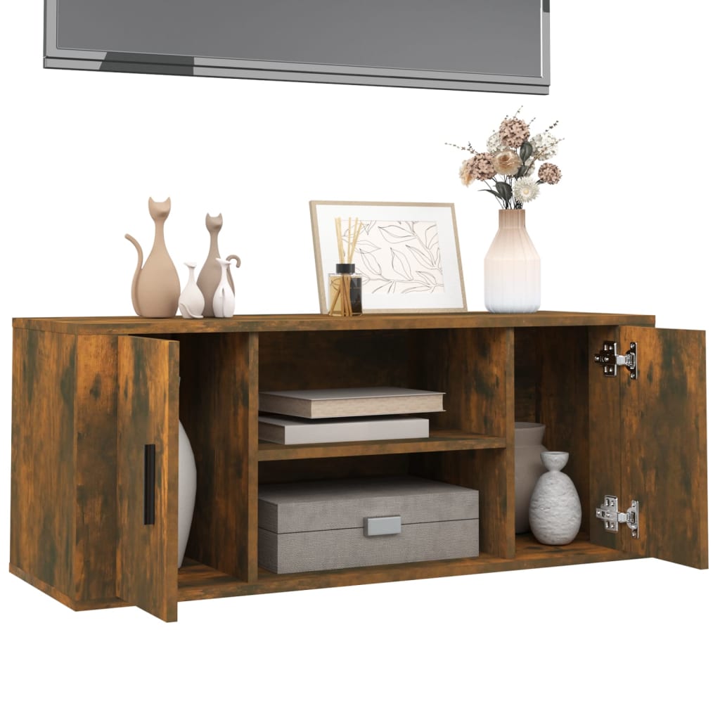 Füstös tölgyszínű szerelt fa tv-szekrény 100 x 35 x 40 cm Füstös tölgyszínű szerelt fa tv-szekrény 100 x 35 x 40 cm