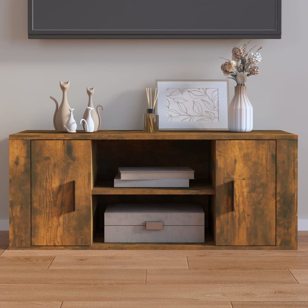 Füstös tölgyszínű szerelt fa tv-szekrény 100 x 35 x 40 cm Füstös tölgyszínű szerelt fa tv-szekrény 100 x 35 x 40 cm
