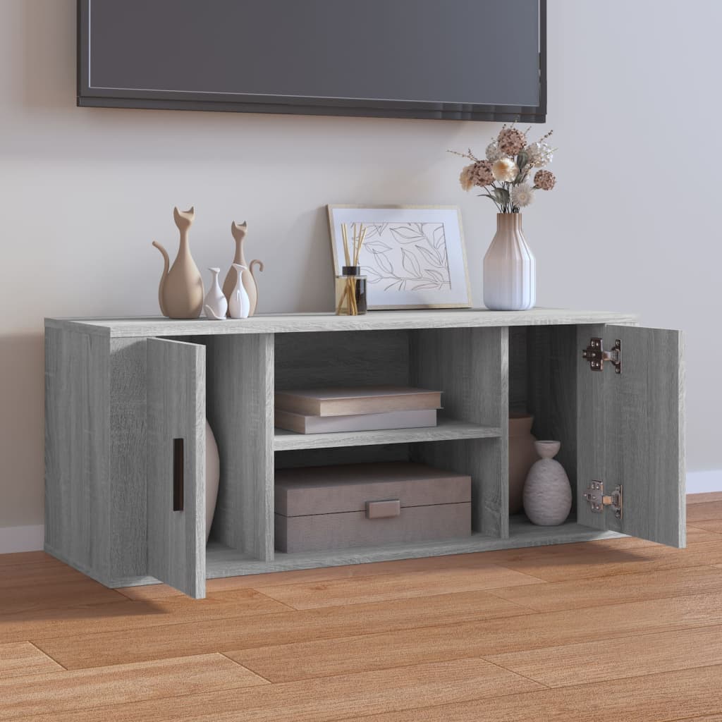 Szürke sonoma színű szerelt fa tv-szekrény 100 x 35 x 40 cm