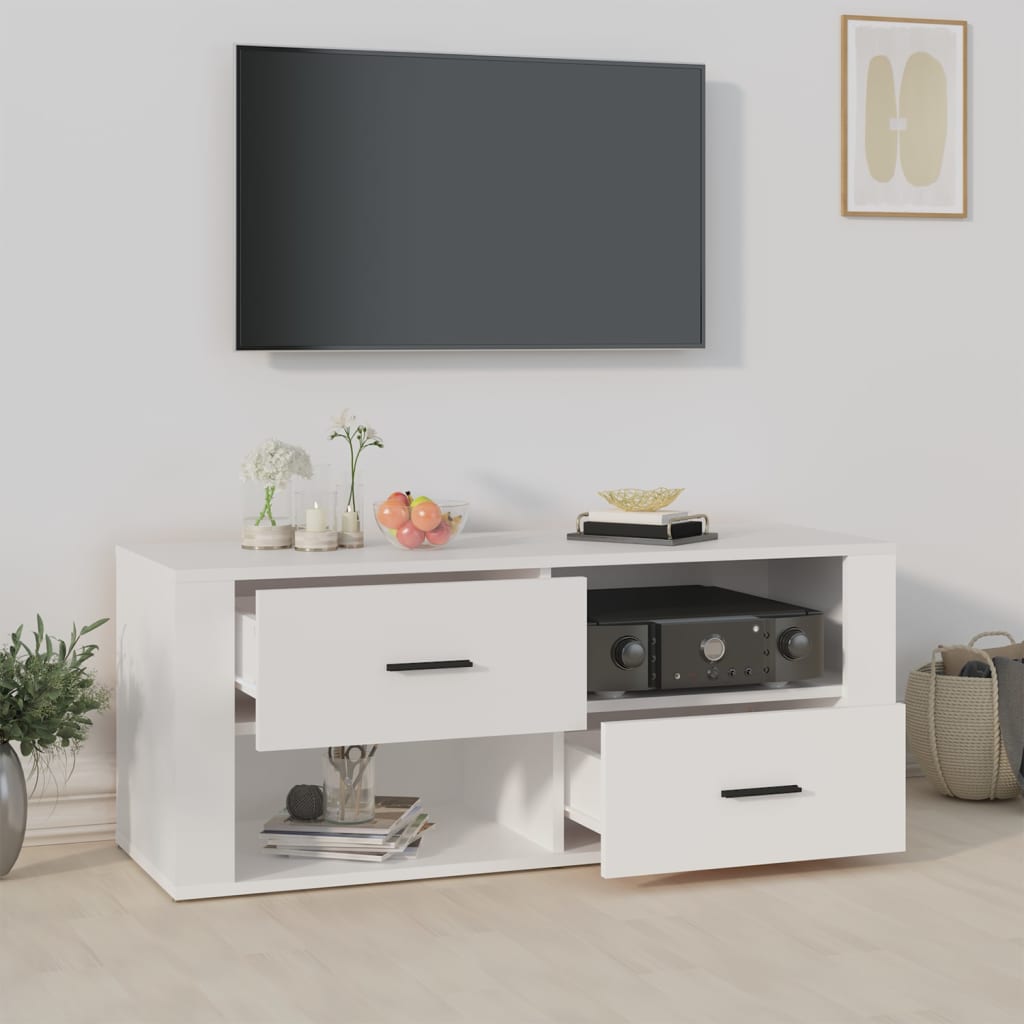 Fehér szerelt fa tv-szekrény 100 x 35 x 40 cm Fehér szerelt fa tv-szekrény 100 x 35 x 40 cm