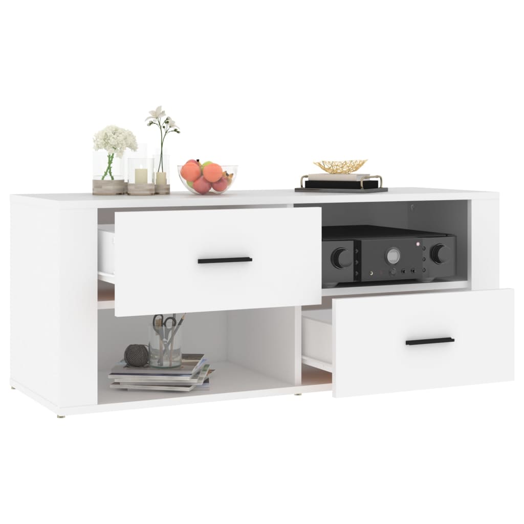 Fehér szerelt fa tv-szekrény 100 x 35 x 40 cm Fehér szerelt fa tv-szekrény 100 x 35 x 40 cm