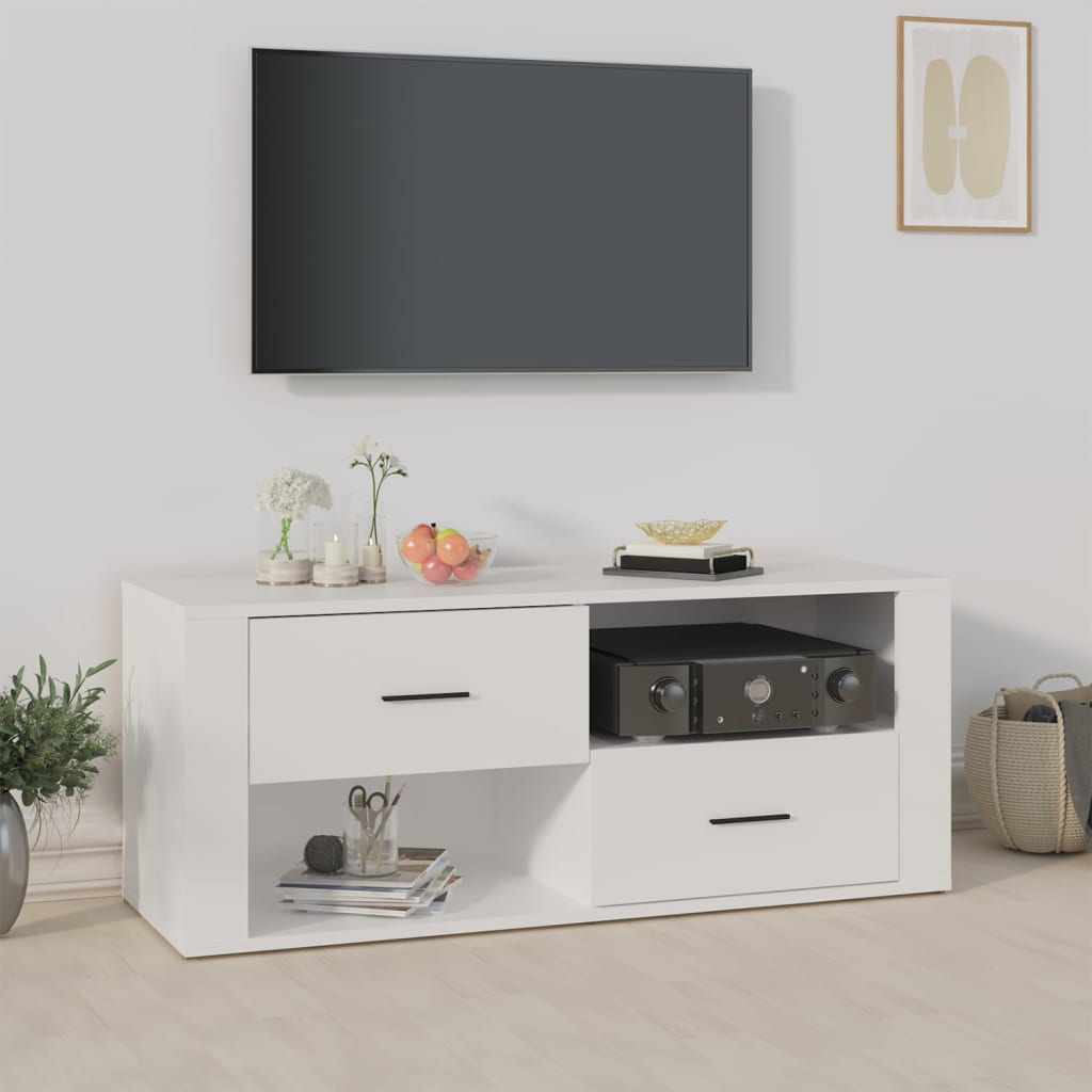 Fehér szerelt fa tv-szekrény 100 x 35 x 40 cm Fehér szerelt fa tv-szekrény 100 x 35 x 40 cm