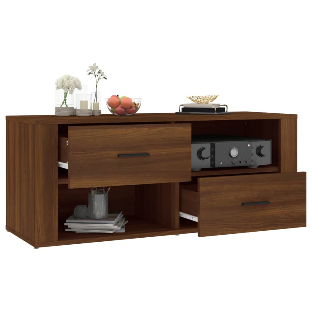 Barna tölgyszínű szerelt fa tv-szekrény 100 x 35 x 40 cm Barna tölgyszínű szerelt fa tv-szekrény 100 x 35 x 40 cm