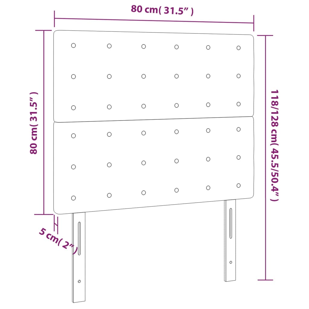 2 db sötétszürke bársony fejtámla 80 x 5 x 78/88 cm