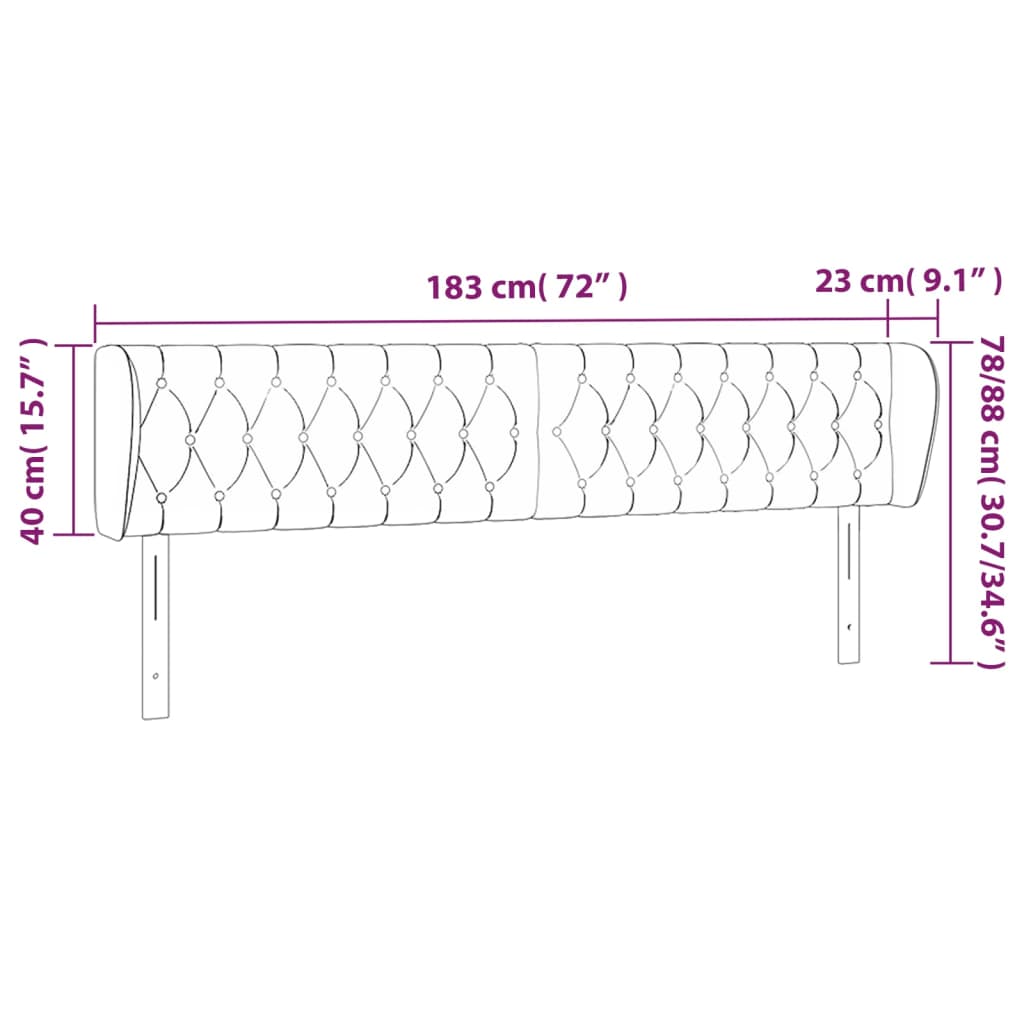 Világosszürke bársony fejtámla szárnyakkal 183x23x78/88 cm