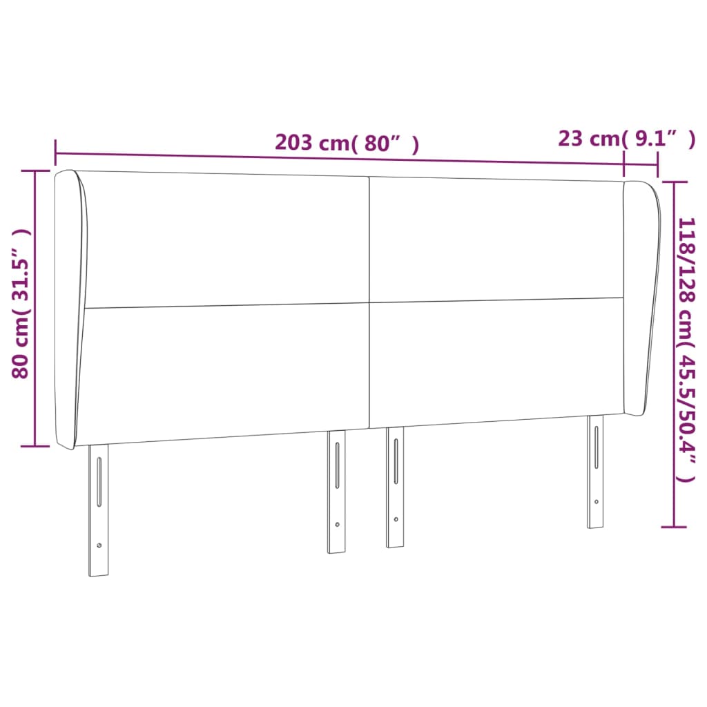 Tópszínű szövet fejtámla szárnyakkal 203x23x118/128 cm