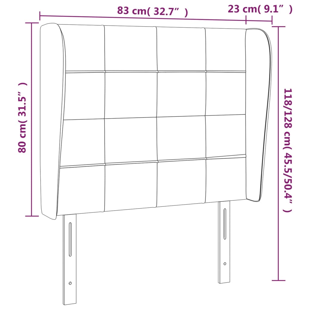 Világosszürke szövet fejtámla szárnyakkal 83 x 23 x 118/128 cm