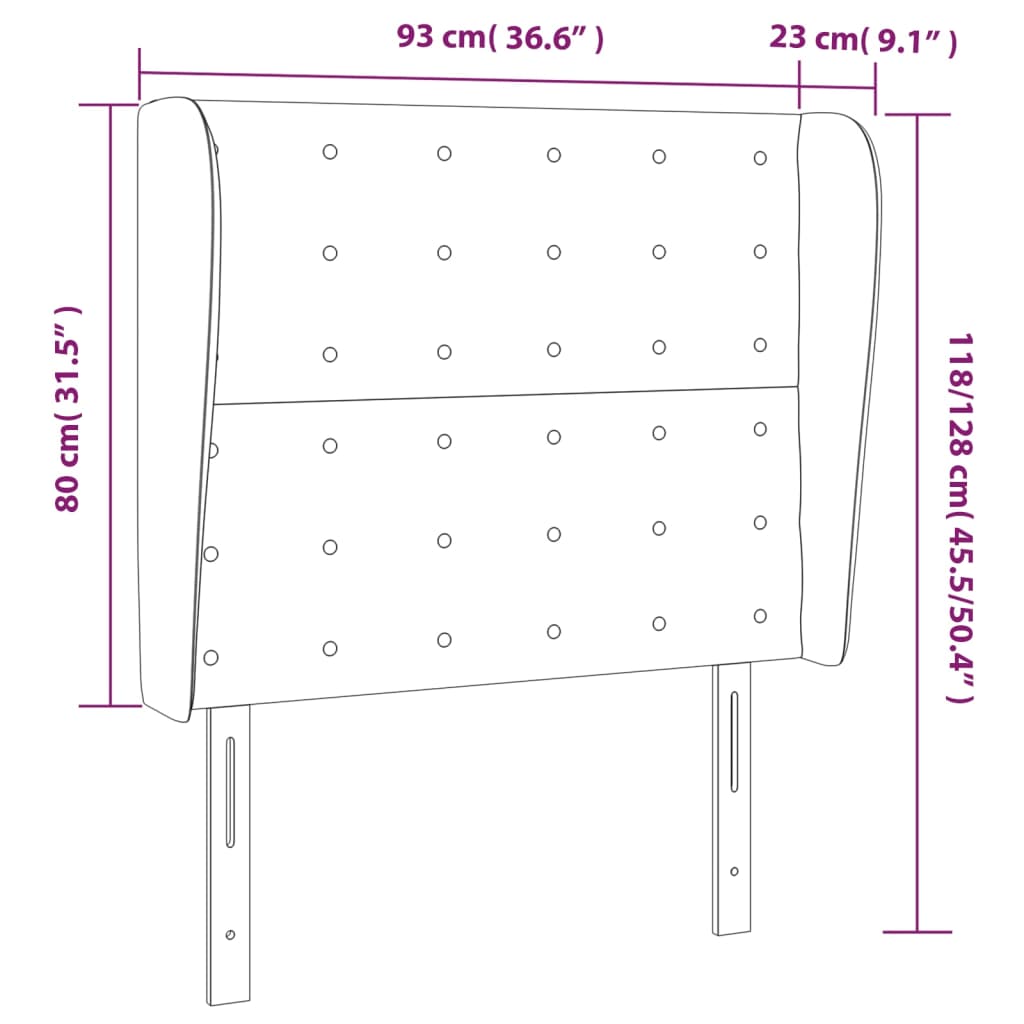 Krémszínű műbőr fejtámla szárnyakkal 93x23x118/128 cm