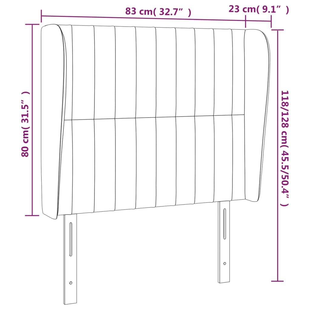 Fekete szövet fejtámla szárnyakkal 83 x 23 x 118/128 cm
