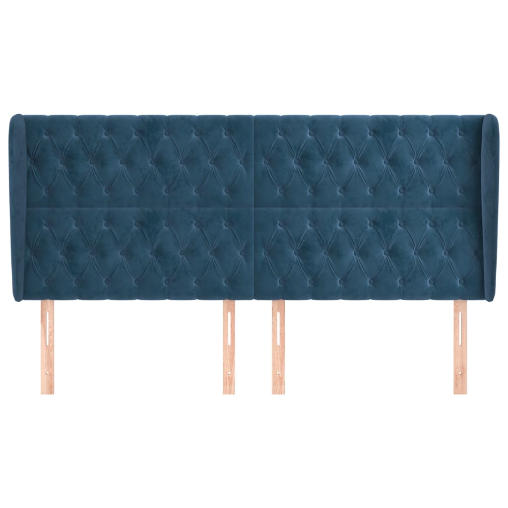 Sötétkék bársony fejtámla szárnyakkal 203x23x118/128 cm