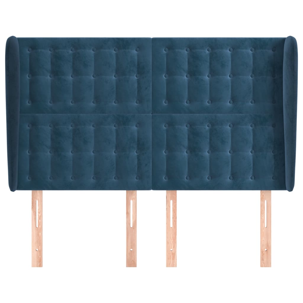 Sötétkék bársony fejtámla szárnyakkal 147 x 23 x 118/128 cm