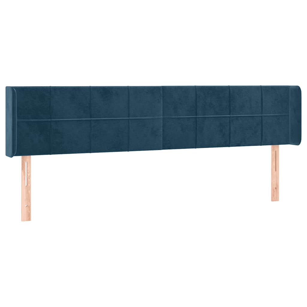 Sötétkék bársony szárnyas fejtámla 183x16x78/88 cm
